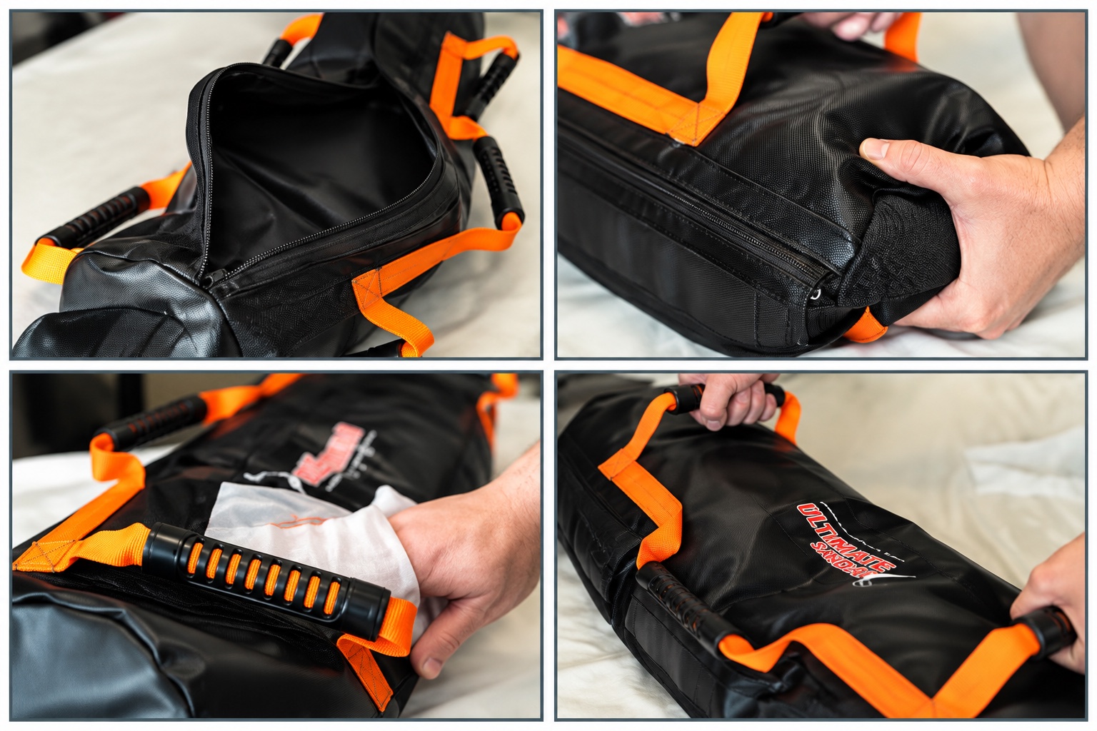 Ultimate Sandbag construction, filler bags, handles, and shell